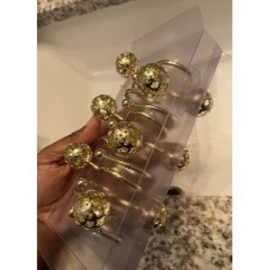 New Gold Shower Curtain Hooks Rings,Set of 12 Brass Decorative Bling Metal